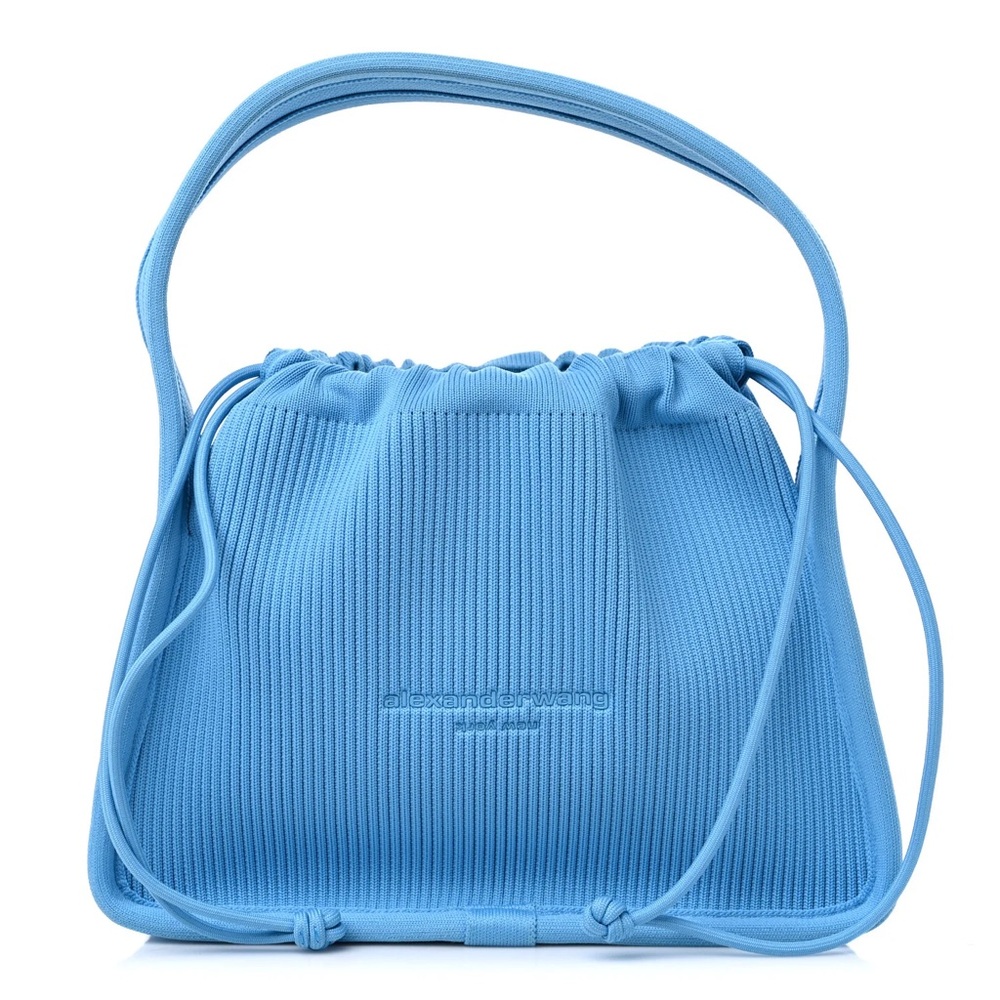 Alexander Wang Ribbed Knit Small Ryan Bag Blue